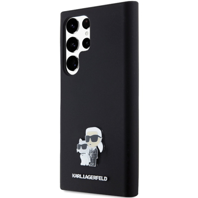 Samsung S23 ULTRA black Liquid Silicone Karl&Choupette Metal Pin KARL LAGERFELD nugarėlė 1