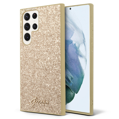 Samsung S23 ULTRA gold Glitter Flakes GUESS nugarėlė