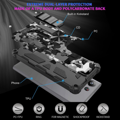 Samsung S23 ULTRA juoda camouflage ARMOR METAL nugarėlė 6