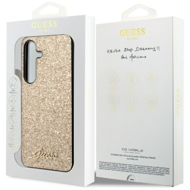 Samsung S24 gold Glitter Script GUESS nugarėlė 7