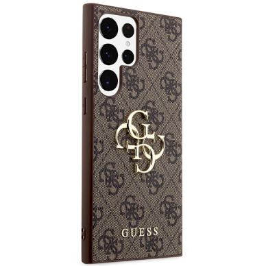Samsung S24 ULTRA brown Big Metal Logo GUESS nugarėlė 3