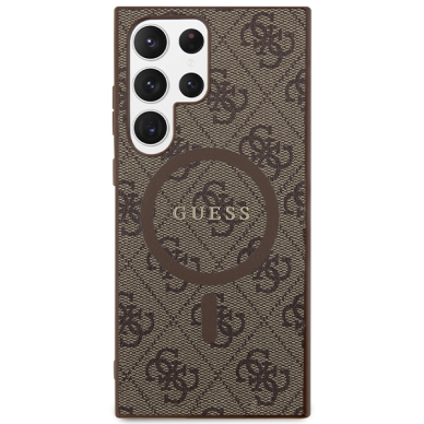 Samsung S24 ULTRA brown Magsafe 4G Collection Leather Metal Logo GUESS nugarėlė 2