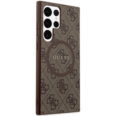 Samsung S24 ULTRA brown Magsafe 4G Collection Leather Metal Logo GUESS nugarėlė 3