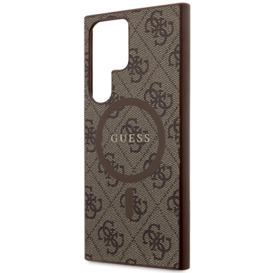 Samsung S24 ULTRA brown Magsafe 4G Collection Leather Metal Logo GUESS nugarėlė 5
