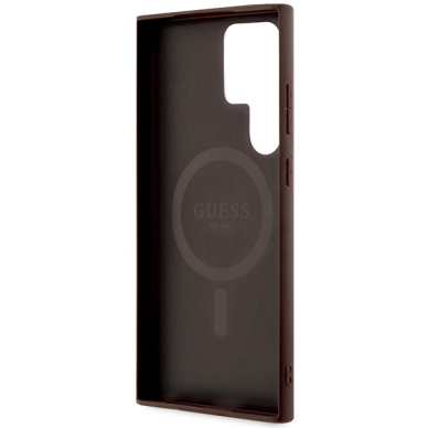Samsung S24 ULTRA brown Magsafe 4G Collection Leather Metal Logo GUESS nugarėlė 6