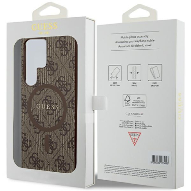 Samsung S24 ULTRA brown Magsafe 4G Collection Leather Metal Logo GUESS nugarėlė 7