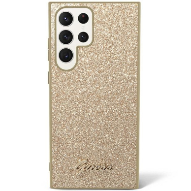 Samsung S24 ULTRA gold Glitter Script GUESS nugarėlė 1