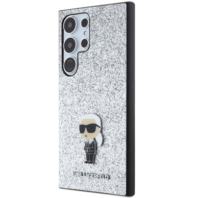 Samsung S24 Ultra silver Ikonik Fixed Glitter Metal PIN KARL LAGERFELD nugarėlė 1