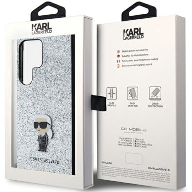 Samsung S24 Ultra silver Ikonik Fixed Glitter Metal PIN KARL LAGERFELD nugarėlė 7