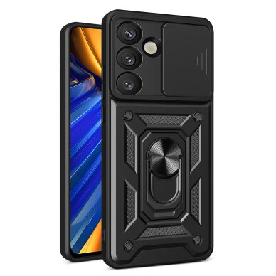 Samsung S25 black RING ARMOR WITH CAMSHIELD nugarėlė