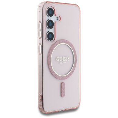 Samsung S25 pink MagSafe Glitter Circle Classic Logo GUESS nugarėlė 3
