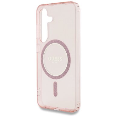 Samsung S25 pink MagSafe Glitter Circle Classic Logo GUESS nugarėlė 5