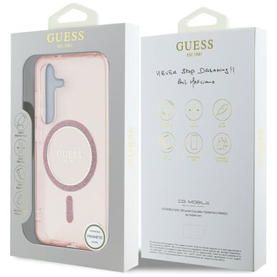 Samsung S25 pink MagSafe Glitter Circle Classic Logo GUESS nugarėlė 7