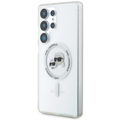 Samsung S25 ULTRA clear MagSafe Button Karl & Choupette Heads Printed KARL LAGERFELD nugarėlė 1