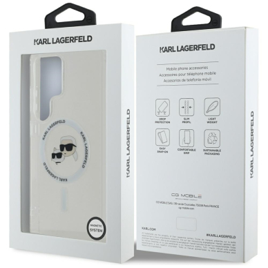 Samsung S25 ULTRA clear MagSafe Button Karl & Choupette Heads Printed KARL LAGERFELD nugarėlė 7