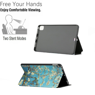 Samsung Tab A7 10.4" silikoninis TRIFOLD dėklas Tree with white flowers 2