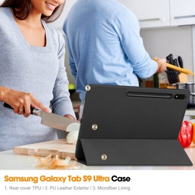 Samsung TAB S8 ULTRA / S9 ULTRA / S10 ULTRA 14.6" black silikoninis S PEN TRIFOLD dėklas 9