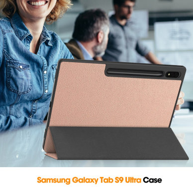 Samsung TAB S8 ULTRA / S9 ULTRA / S10 ULTRA 14.6" rose gold silikoninis S PEN TRIFOLD dėklas 10