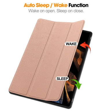 Samsung TAB S8 ULTRA / S9 ULTRA / S10 ULTRA 14.6" rose gold silikoninis S PEN TRIFOLD dėklas 5