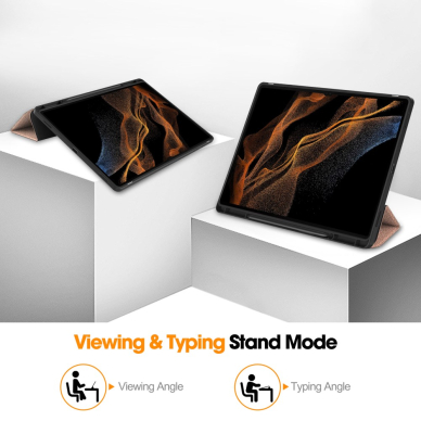 Samsung TAB S8 ULTRA / S9 ULTRA / S10 ULTRA 14.6" rose gold silikoninis S PEN TRIFOLD dėklas 6