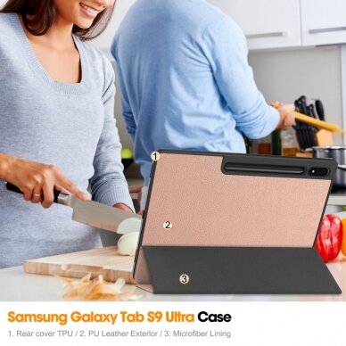 Samsung TAB S8 ULTRA / S9 ULTRA / S10 ULTRA 14.6" rose gold silikoninis S PEN TRIFOLD dėklas 9