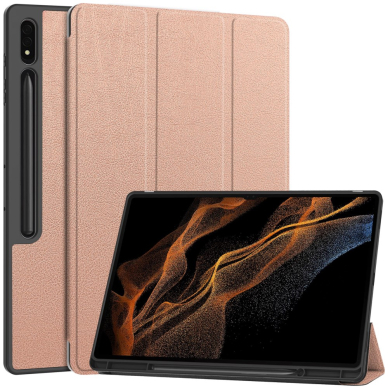 Samsung TAB S8 ULTRA / S9 ULTRA / S10 ULTRA 14.6" rose gold silikoninis S PEN TRIFOLD dėklas