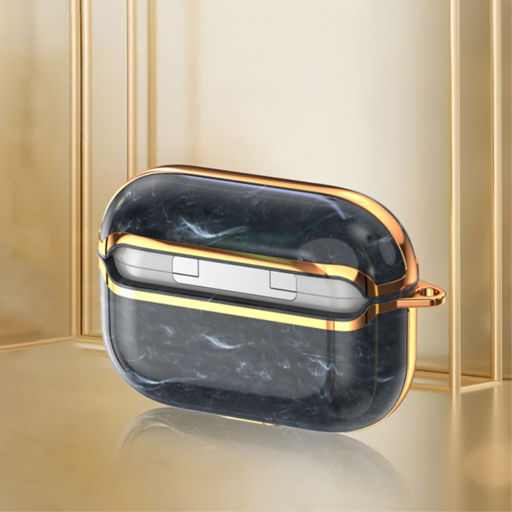 Silikoninis dėklas Airpods Pro 2nd Gen su karabinu Marble Green/Gold 2