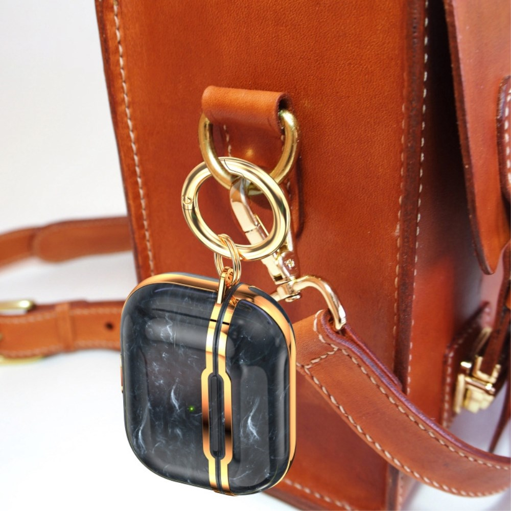 Silikoninis dėklas Airpods Pro 2nd Gen su karabinu Marble Green/Gold 5