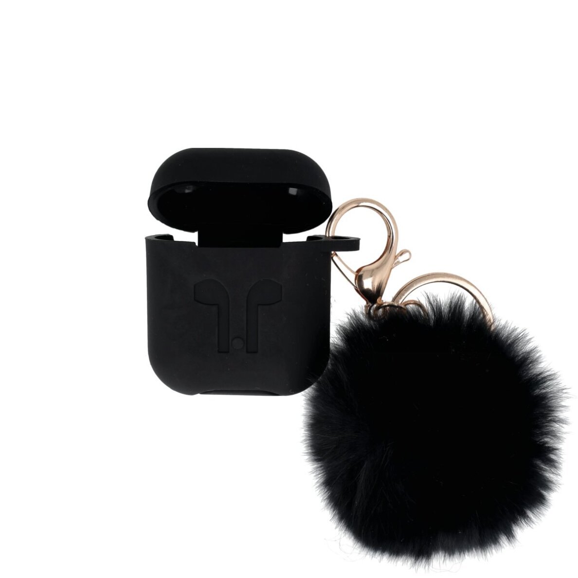 Silikoninis dėklas ausinėms su pūkučiu juodas