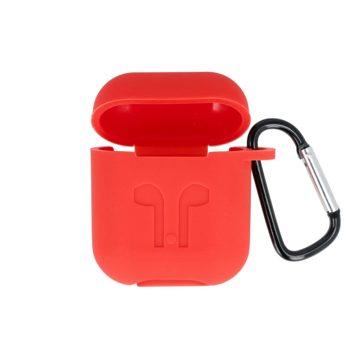 Silikoninis dėklas ausinėms su pūkučiu raudonas