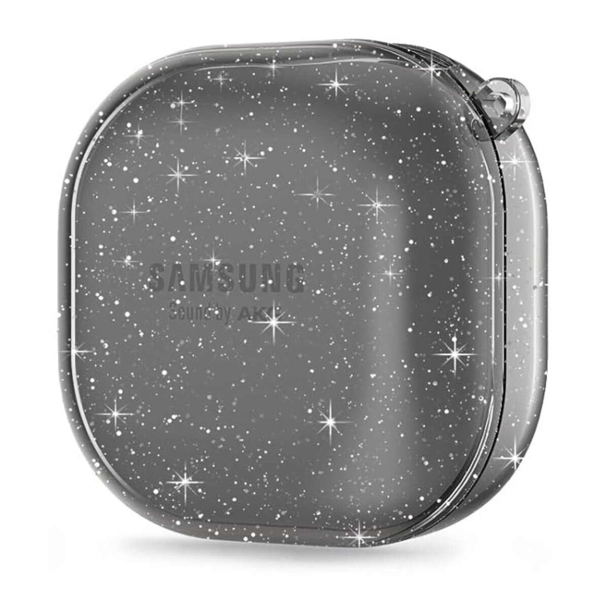 Silikoninis GLITTER dėklas Samsung Galaxy Buds Live / Pro / Pro 2 juodas su karabinu