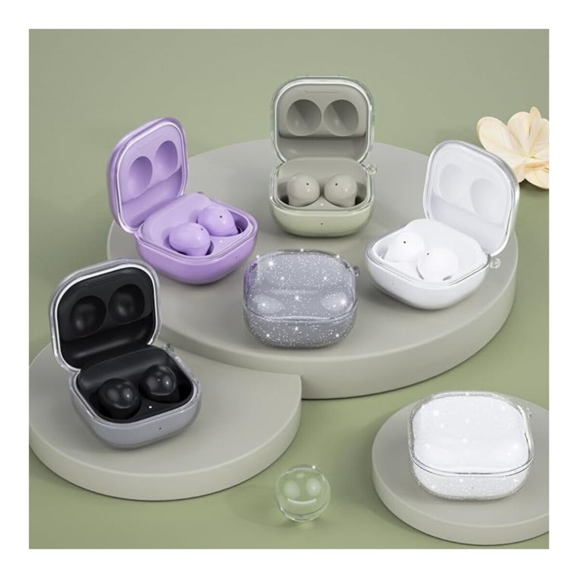 Silikoninis GLITTER dėklas Samsung Galaxy Buds Live / Pro / Pro 2 juodas su karabinu 2