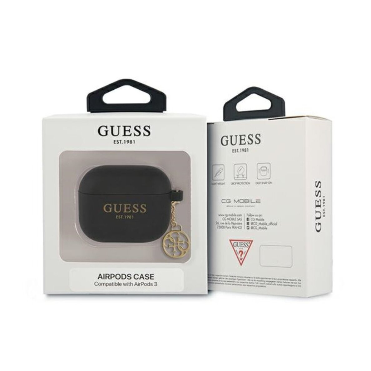 Silikoninis GUESS black Airpods PRO 3 Charm 4G dėklas 1