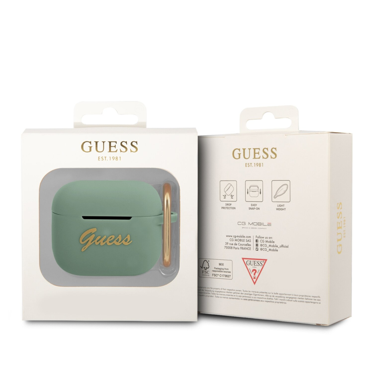 Silikoninis GUESS GUA3SLSMN žalias Airpods 3 dėklas 2