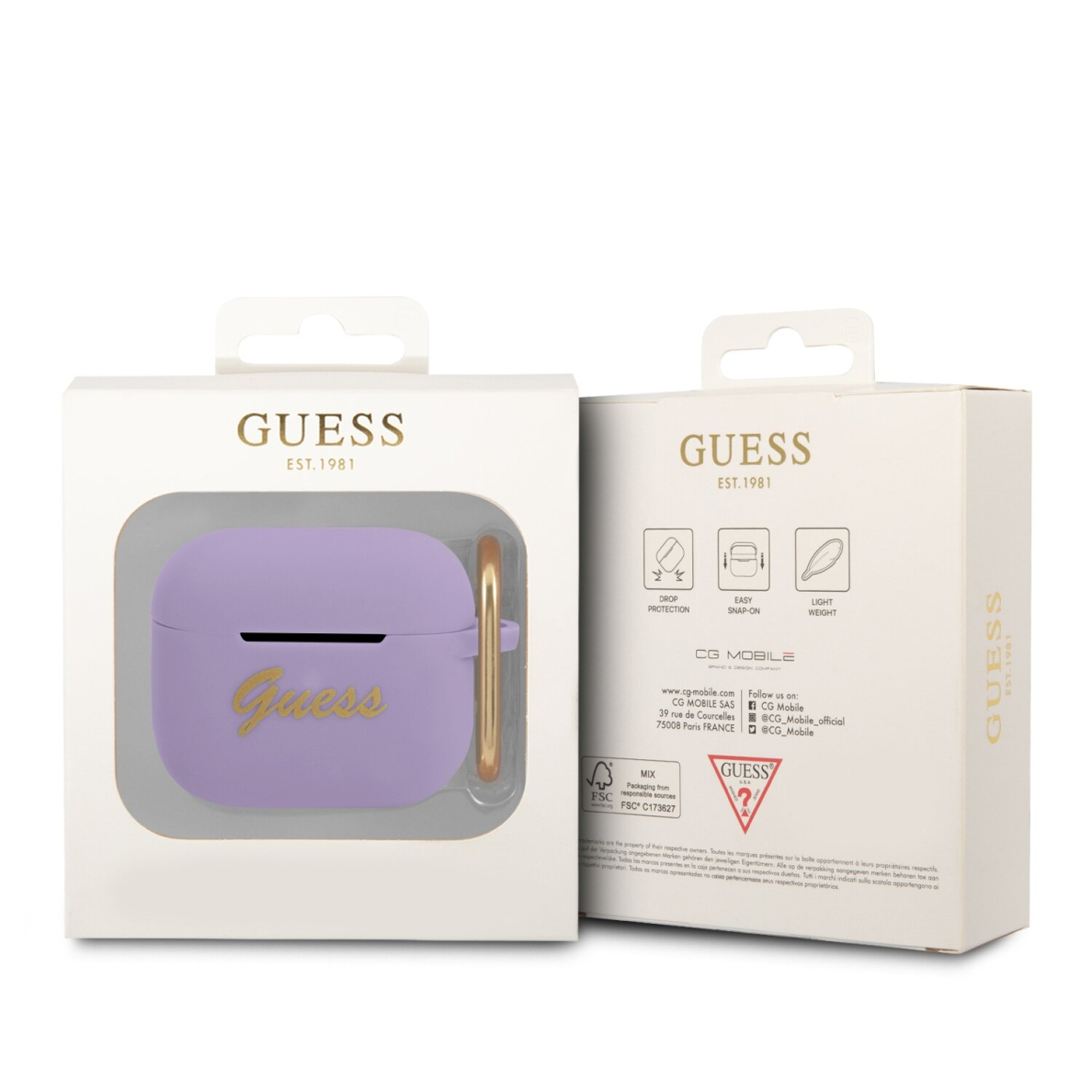 Silikoninis GUESS GUA3SLSMP violetinis Airpods 3 dėklas 2