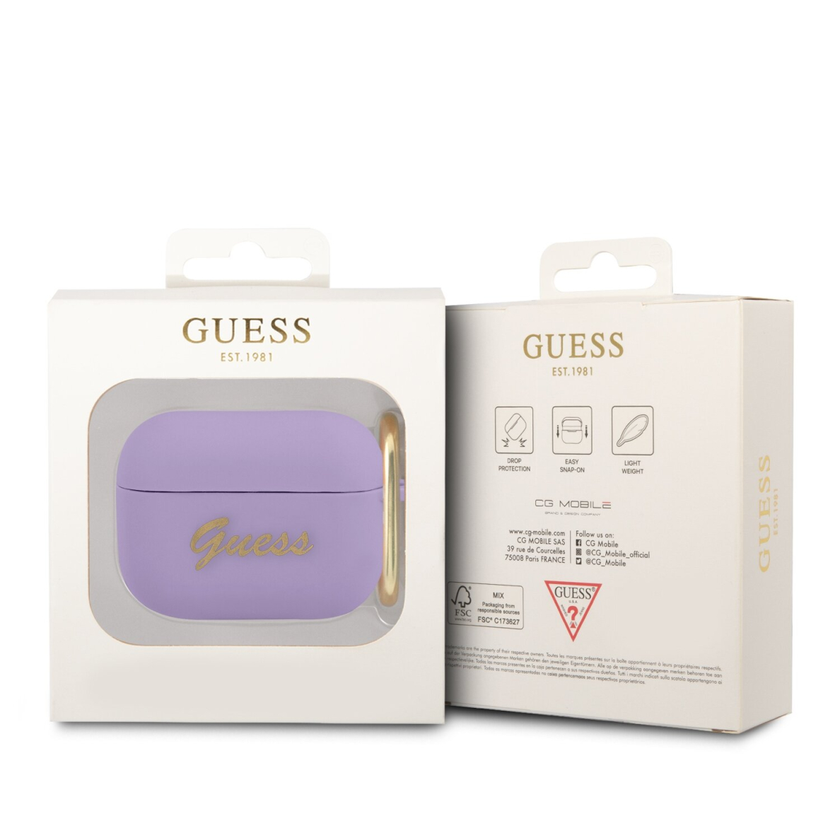Silikoninis GUESS GUAPSLSMP violetinis Airpods PRO dėklas 2