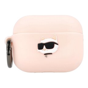 Silikoninis KARL LAGERFELD pink Airpods PRO 3 Silicone Choupette Head 3D dėklas