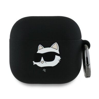 Silikoninis KARL LAGERFELD black Silicone Choupette Head 3D Airpods 4 dėklas Silikoninis KARL LAGERFELD black Silicone Choupette Head 3D Airpods 4 dėklas
