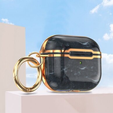 Silikoninis dėklas Airpods Pro 2nd Gen su karabinu Marble Green/Gold 3