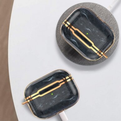 Silikoninis dėklas Airpods Pro 2nd Gen su karabinu Marble Green/Gold 4
