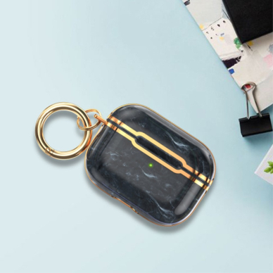 Silikoninis dėklas Airpods Pro 2nd Gen su karabinu Marble Green/Gold 6