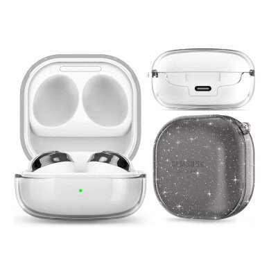 Silikoninis GLITTER dėklas Samsung Galaxy Buds Live / Pro / Pro 2 juodas su karabinu 1