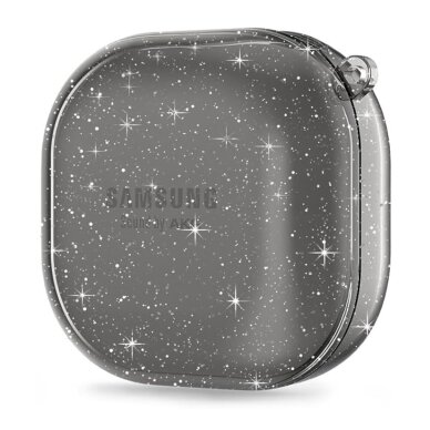 Silikoninis GLITTER dėklas Samsung Galaxy Buds Live / Pro / Pro 2 juodas su karabinu