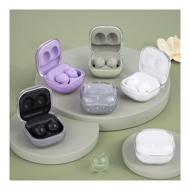 Silikoninis GLITTER dėklas Samsung Galaxy Buds Live / Pro / Pro 2 juodas su karabinu 2