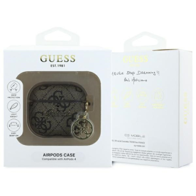 Silikoninis GUESS brown 4G Charm Collection Airpods 4 dėklas 2