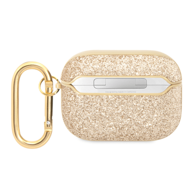 Silikoninis GUESS GUAPHGGSHD aukso spalvos Airpods PRO glitter dėklas 1