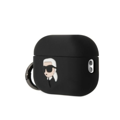 Silikoninis KARL LAGERFELD black Karl Head 3D Airpods Pro 2nd Gen dėklas 3