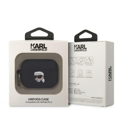 Silikoninis KARL LAGERFELD black Karl Head 3D Airpods Pro 2nd Gen dėklas 4