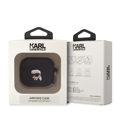 Silikoninis KARL LAGERFELD juodas AirPods 3 dėklas 2