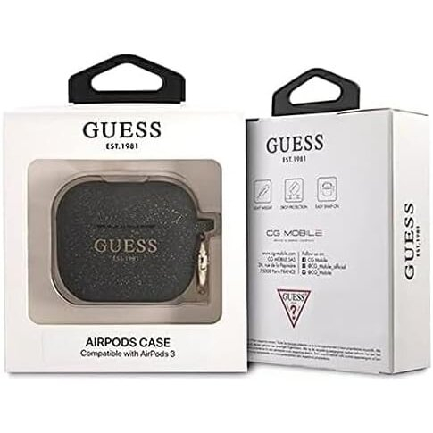 Silikoninis GUESS GUA3SGGEK juodas Airpods 3 glitter dėklas 3